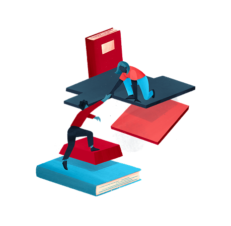 Clip art of someone climbing up a stack of books.