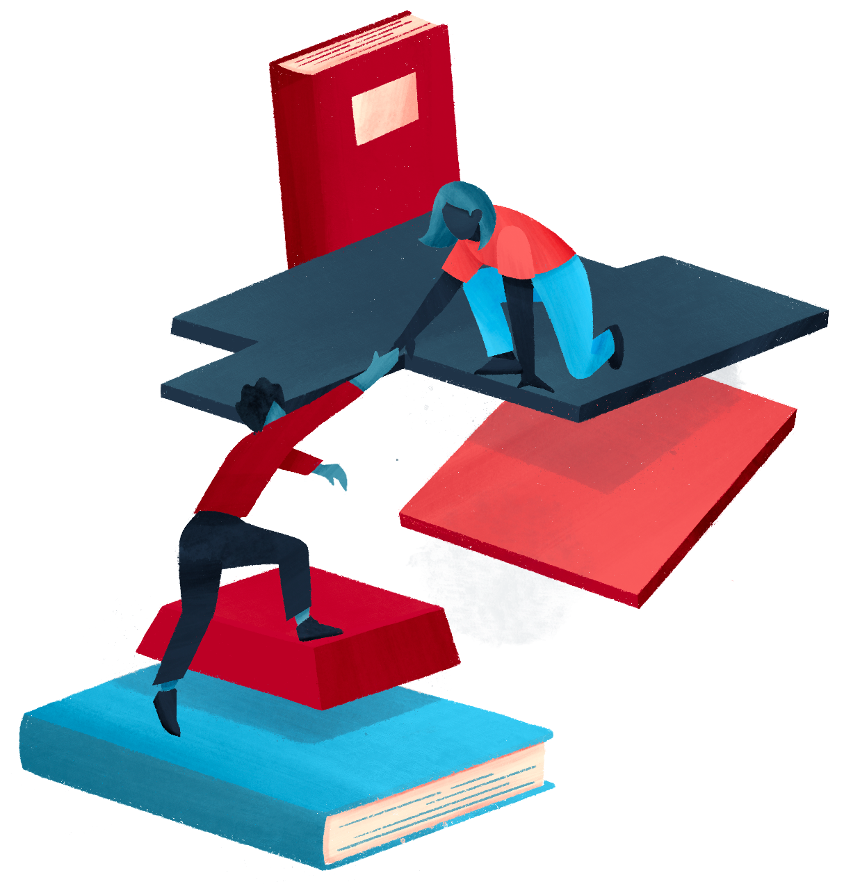 Clip art of a person helping another person climb up a stack of books