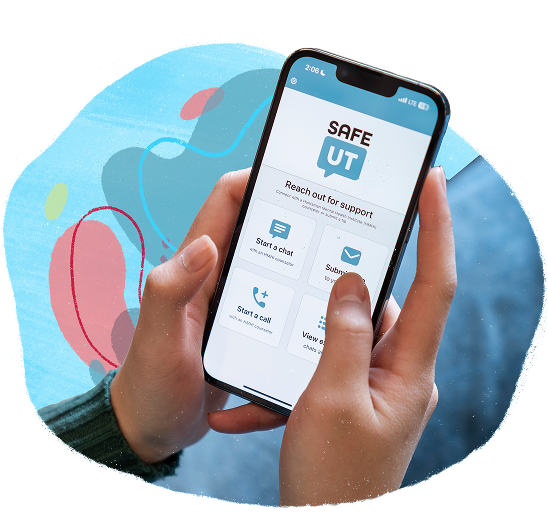 Clip art of the SafeUT app on a phone screen.