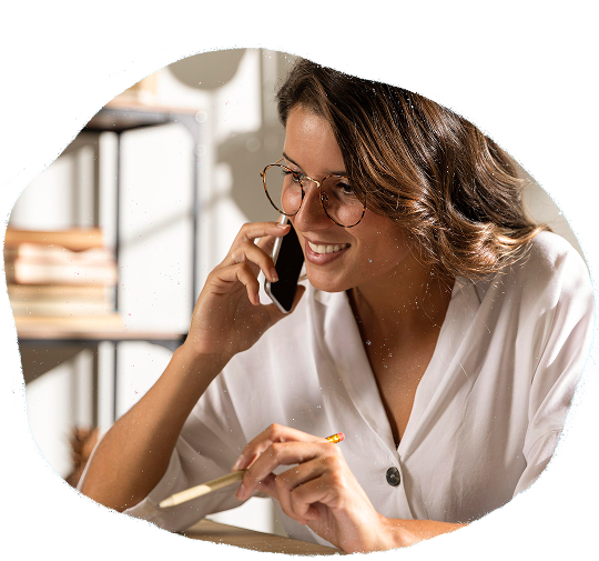 Woman talking on the phone.
