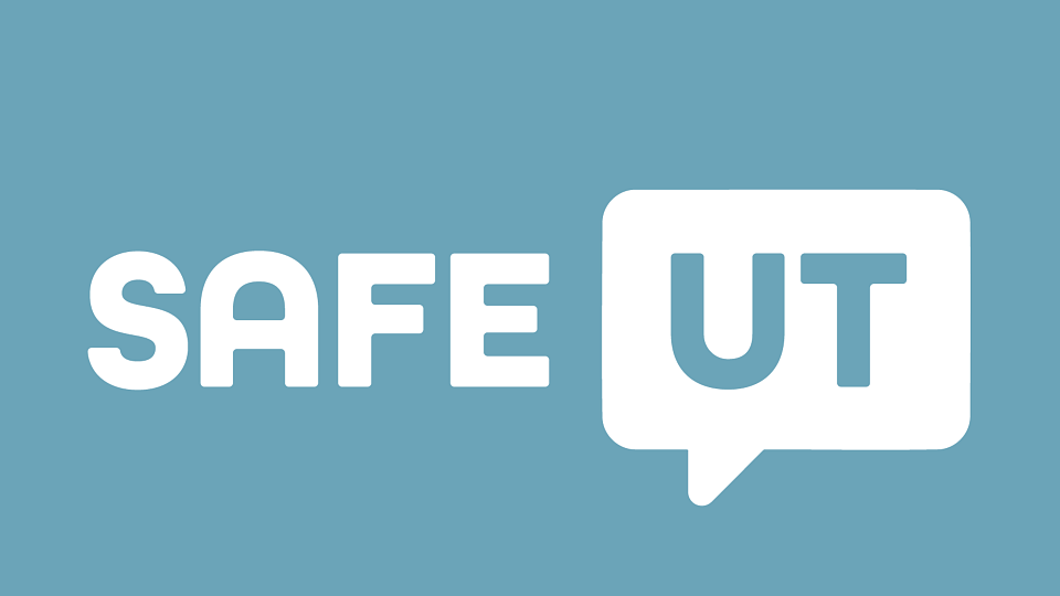 White SafeUT logo on SafeUT blue background